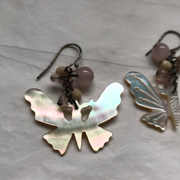 Mother of pearl & rose quartz butterfly earrings - Picture 5 of 8